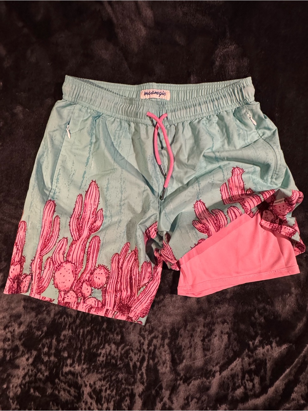 Mint & Pink Cactus Print Women's Athletic Shorts
